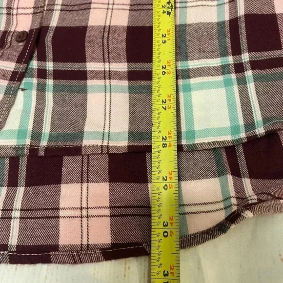 Northcrest Maroon Plaid Flannel Button-up Shirt Hi-Low Hem Front Pockets Size 1X - Picture 10 of 10